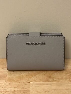 Michael Kors Light Gray Saffiano Zip Around Wallet